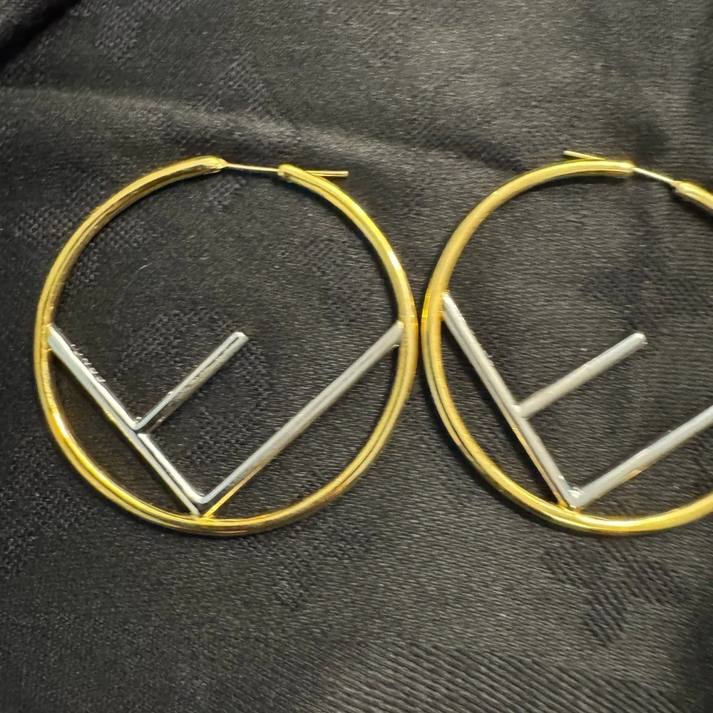 Fendi FF Gold and Silver Hoop Earrings - Picture 5 of 7